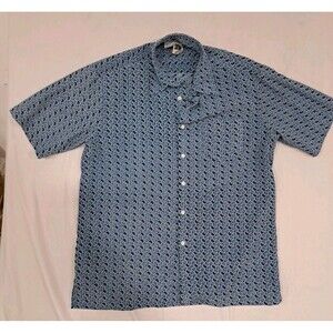 Vtg 80s 90s Mens Large Kennington Paisley Blue Collared Shirt Button Down Retro